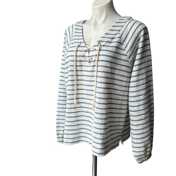 NWT, Aerie Striped Lace-Up Sweatshirt In Blue And White, Sz M - Picture 6 of 15